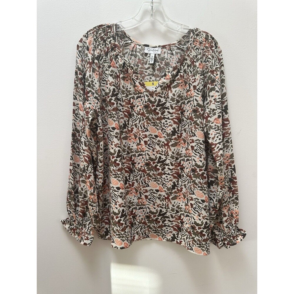 Jessica Simpson  Women's Long Sleeve V-Neck Blouse  Floral Printed Size S